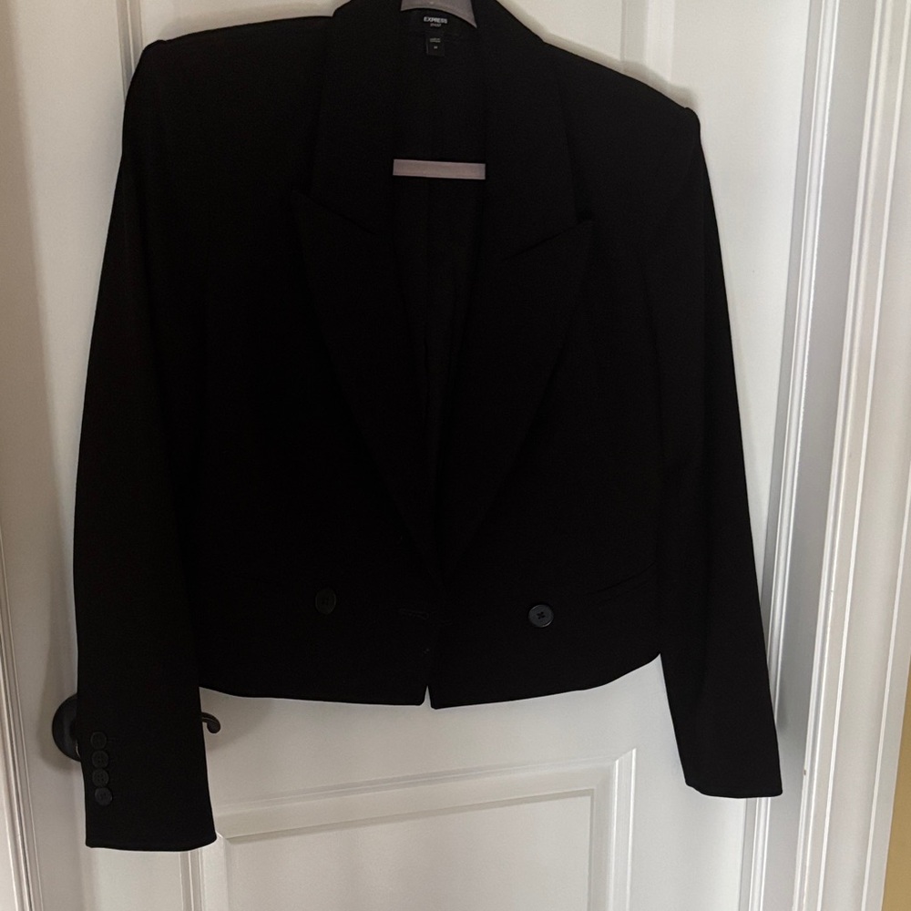 Express Black Cropped Double-Button Blazer